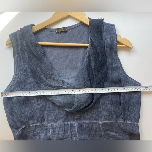 amanti Linen Dress blue Lagenlook Artsy Minimal Cowl Pockets Italy - Picture 6 of 6